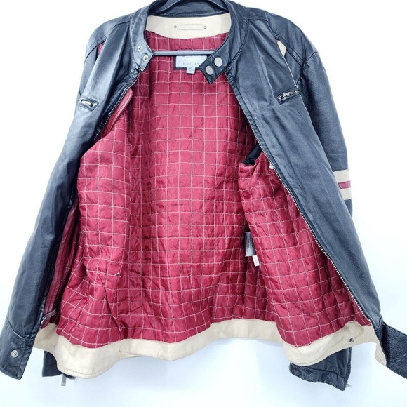 Vintage WILSON LEATHER M.JULIAN Moto Jacket Asymmetric Sleeve Stripes Mens XL - Picture 4 of 16